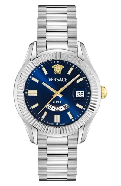Versace Apodis Gmt Bracelet Watch, 41mm In Metallic