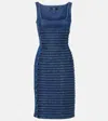 Versace Stripe Embroidered Sleeveless Denim Dress In Blue