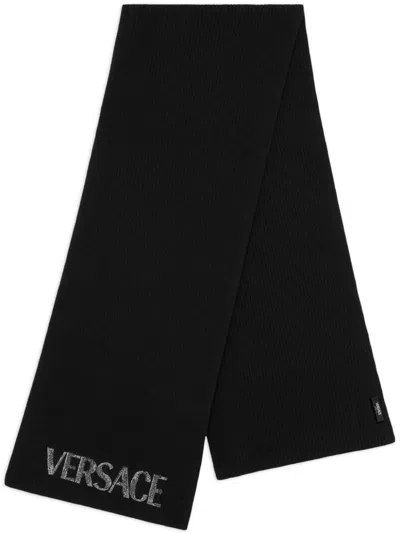 Versace Appliqué Logo Knit Scarf In Black