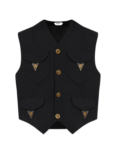 Versace Appliqué-detailed Wool Waistcoat In Black
