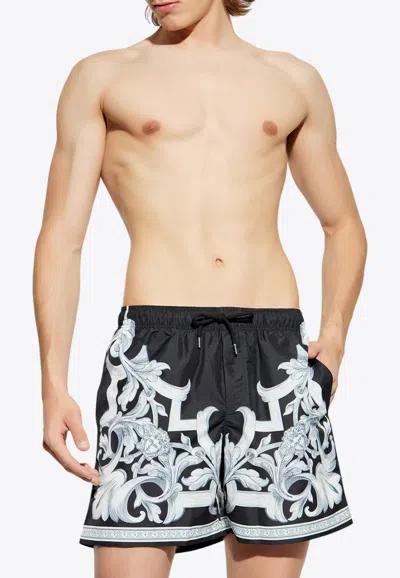 Versace Architectural Baroque Boardshorts In Black