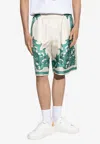 Versace Architectural Baroque Print Silk Shorts In Green