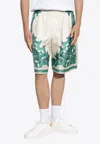 Versace Architectural Baroque Print Silk Shorts In White