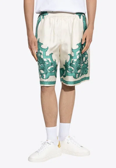 VERSACE ARCHITECTURAL BAROQUE PRINT SILK SHORTS