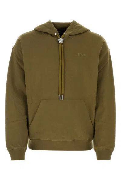 Versace Army Green Cotton Sweatshirt In Darkolive