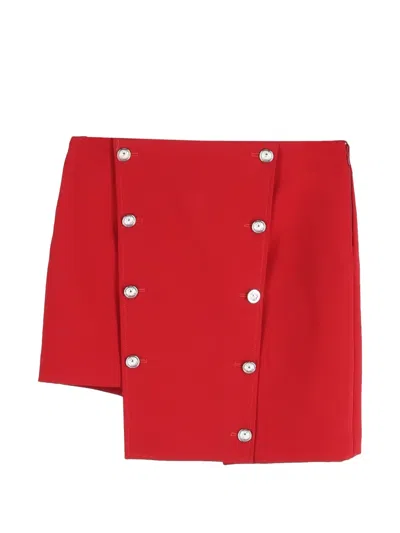 Pre-owned Versace Asymmetric Button Mini Skirt In Red