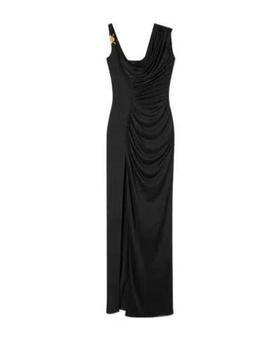Versace Asymmetric-design Silk Gown In Black