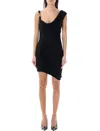 Versace Asymmetric Draped Mini Dress With Iconic Hardware In Black