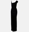 Versace Asymmetric Gathered Velvet Gown In Black
