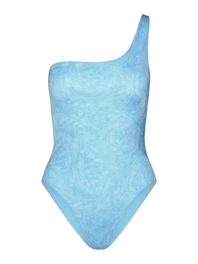 Versace Asymmetric  One-piece Swimsuit In Pale Blue