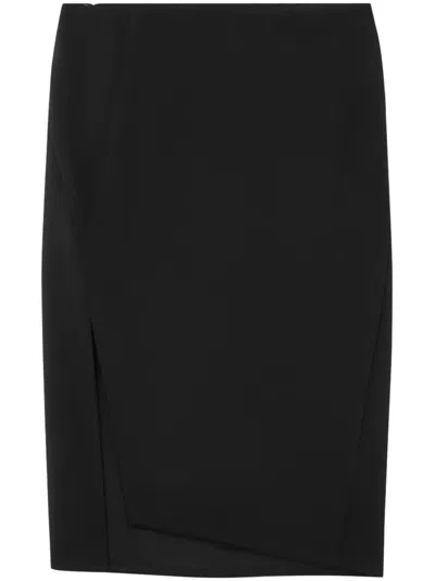 Versace Asymmetric Design Stretch Wool Skirt In Black