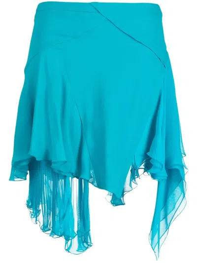 Versace Asymmetric Silk Mini Skirt In Light Blue