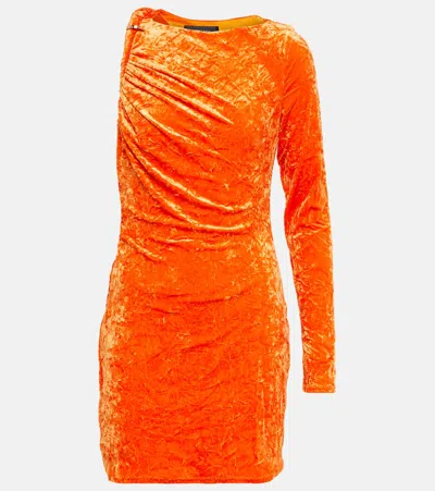 Versace Asymmetric Velvet Minidress In Orange