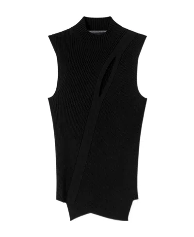 Versace Asymmetrical Hem Sleeveless Knitted Top In Black