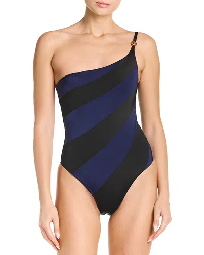 Versace Asymmetrical One Piece Swimsuit In Black