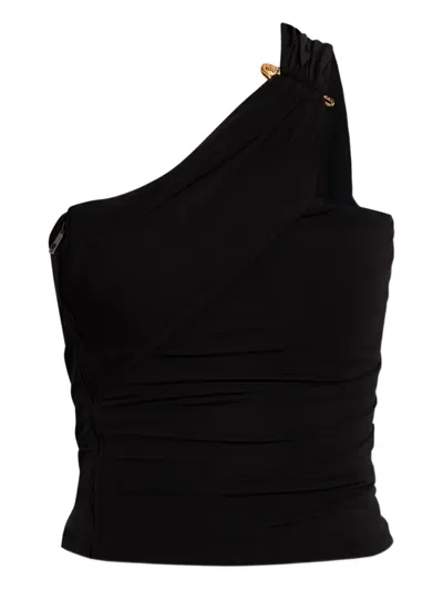 Versace Asymmetrical One-shoulder Top In Black