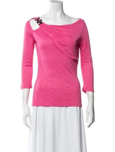 Pre-owned Versace Asymmetrical Three-quarter Sleeve Top In Pink
