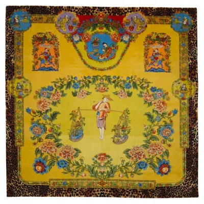 Pre-owned Versace Atelier Gianni  Carpet Chinoiserie Style Lemon Yellow Background