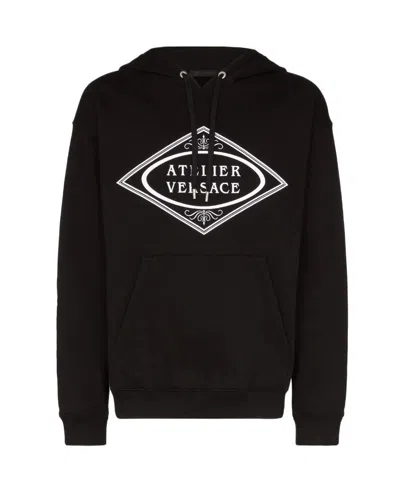 Versace Atelier Logo Print Hoodie In Black