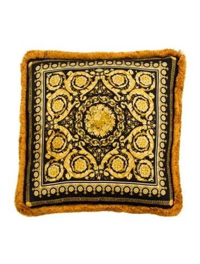 Pre-owned Versace Atelier Silk Baroque Throw Pillow In Black