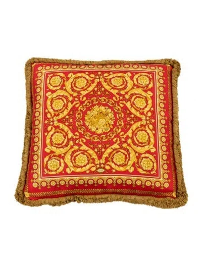 Pre-owned Versace Atelier Silk Baroque Throw Pillow In Black