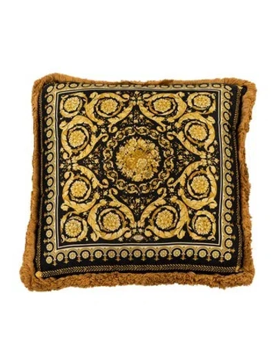 Pre-owned Versace Atelier Silk Baroque Throw Pillow In Black