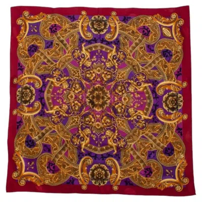 Pre-owned Versace Atelier , Multicolored Barocco Printed Scarf In Brown