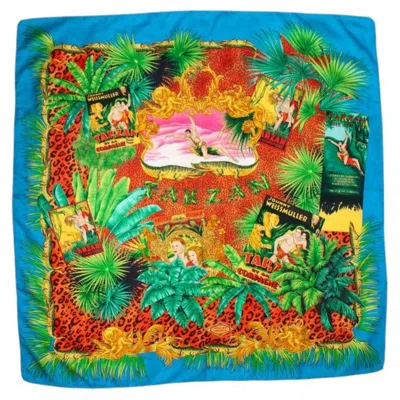 Pre-owned Versace Atelier , Multicolored Jungle Tarzan Scarf In Blue