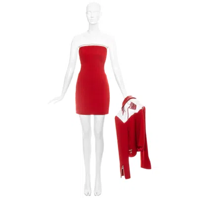 Pre-owned Versace Atelier  Transparent Plastic And Red Wool Mini Dress And Jacket, Fw 1995