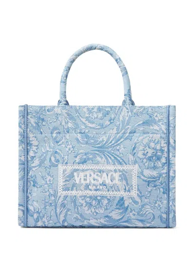 Versace Athena Barocco Small Tote Bag In Blu E Oro