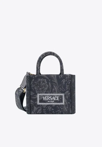 Versace Athena Barocco Canvas Tote Bag In Black