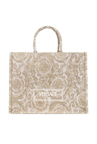 Versace Athena Barocco Jacquard Large Tote Bag In Beige
