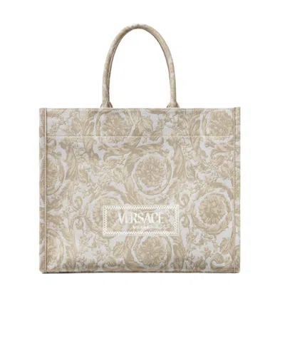 Versace Athena Barocco Jacquard Large Tote Bag In Nude