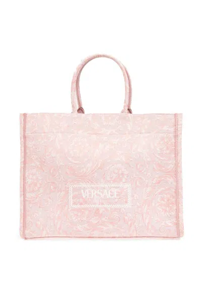 Versace Athena Barocco Jacquard Large Tote Bag In Pale Pink