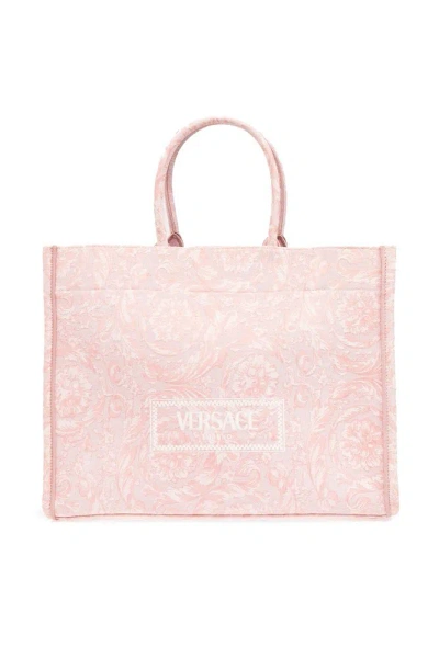 Versace Athena Barocco Jacquard Large Tote Bag In Pink