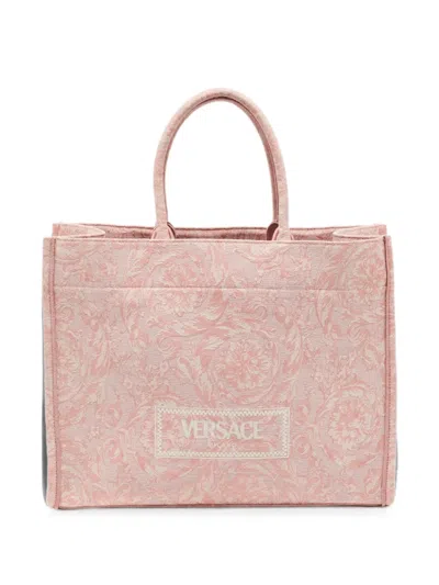 Pre-owned Versace Athena Barocco Jacquard Tote Bag In Pink