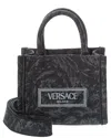 Versace Athena Barocco Mini Canvas Tote In Black