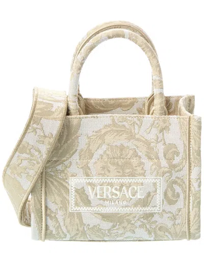 Versace Athena Barocco Mini Canvas Tote In Neutral