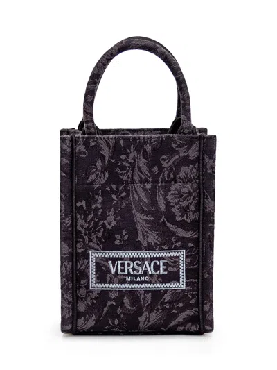 Versace Athena Barocco Mini Tote Bag In Nero-oro
