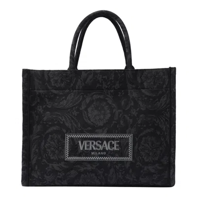 Versace Small Athena Barocco Shopper In Black