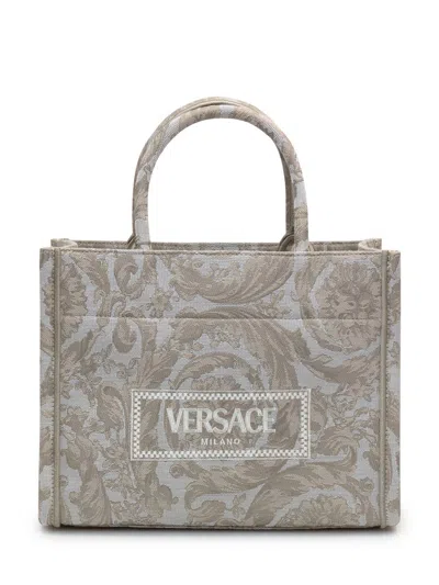 Versace Athena Barocco Small Tote Bag In Beige