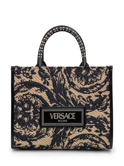 Versace Athena Barocco Small Tote Bag In Black