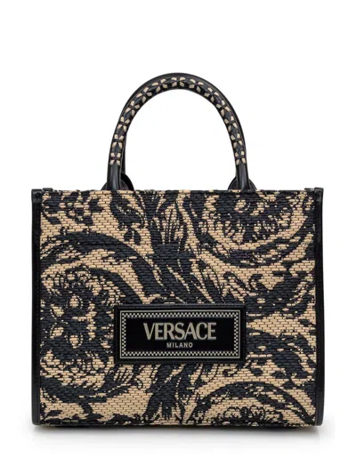 Versace Athena Barocco Small Tote Bag In Black