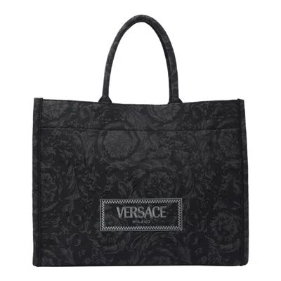 Versace Athena Barocco Tote Bag In Black