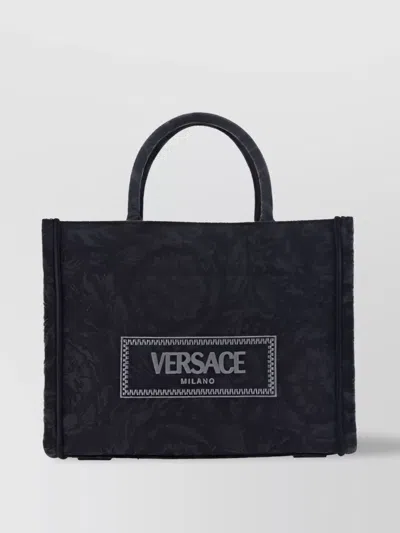 Versace Athena Handbag In Black+black--gold