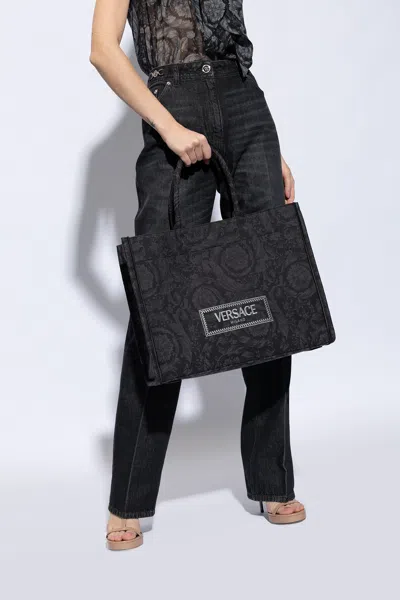 Versace ‘athena Large' Shopper Bag In Black