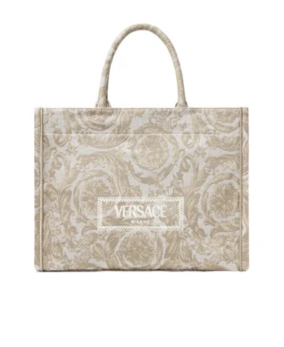 Versace Athena Logo Embroidered Tote Bag In Nude