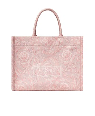 Versace Athena Logo Embroidered Tote Bag In Pink