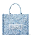 Versace Athena Logo Jacquard Small Tote In Baby Blue
