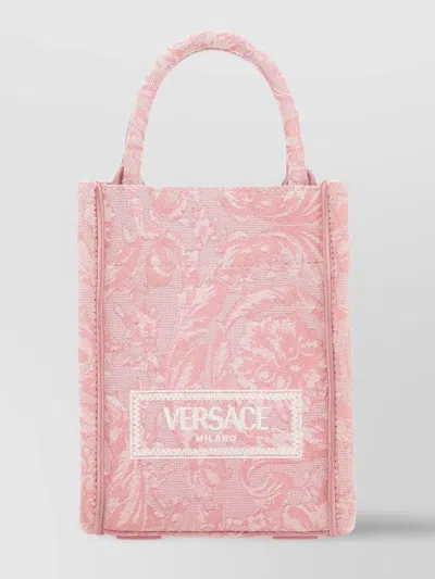 Versace Embroidered Fabric Mini Athena Handbag In Palepinkenglishrosegold